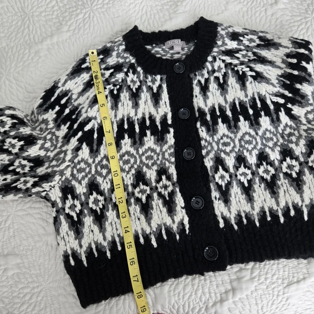 J. Crew Womens Fair Isle Cardigan Sweater Black White Wool Alpaca CE714 Size S